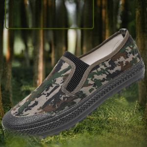 3511 Mens One-Step Elastic Camouflage Shoes Outdoor Labor Protection Anti-slip Workwear Low Cut Canvas Shoes Easy to Wear