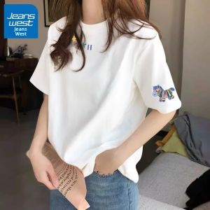 Jeanswest | Áo Thun Nữ Cổ Ngắn Kiểu Mới Cotton Form Rộng Dáng Thoải Mái Dành Cho Nữ Và Nam Có Họa Tiết Ngựa Vằn Nhiều Màu Và Dấu X