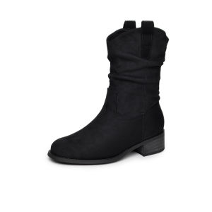Reemoor | Retro Western Mid-Calf Stacked Boots Coarse Heel