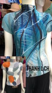 Áo thun nữ chất dập ren nhún cổ lọ co dãn