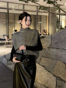 Gray Turtleneck Sleeveless Knit Vest Female 2024 Fall Fancy Minimalist Loose Fashionable Outerwear Waistcoat Top