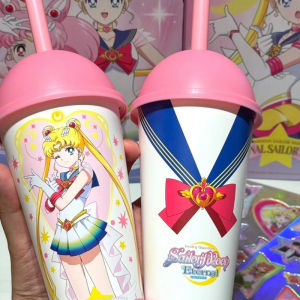 Sailor Moon Co Branding Change Color Water Cup Large Capacity Anime Figures Tsukino Usagi Chibiusa Model Cup For Girlfriend Gift