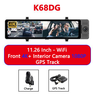 4K Dash Cam 3 Channel Rearview Mirror Front Inside Rear 2K+1080P+1080P WiFi GPS Dual Lens Car Dvr Camera Infrared Night Vision
