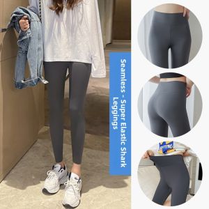 Summer Thin Sharkskin Womens High-waist Yoga Pants Tight Fit Leggings Pressure Slimming Leggings Casual Long Pants Polyester Spandex