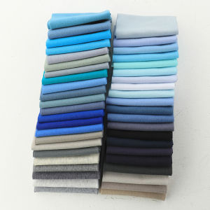 Áo Thun Dệt Kim Cotton Nguyên Chất Mỏng Màu Xanh Nhạt Và Màu Xanh Đậm Vải Áo Thun Dệt Kim Cổ Tròn Tay Áo Có Viền Co Giãn