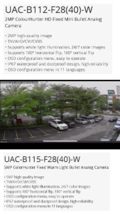 CAMERA CCTV OUTDOOR 2MP FULL COLOR HUNTER UNIVIEW UAC-B112-F40-W