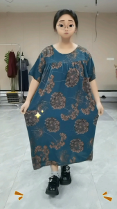 Casual Loose Floral Dress Cover Stomach Mid Dress For Women Retro Print Long Dress L6006-02