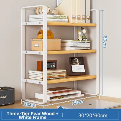 Desktop Multi-Layer Storage Rack Office Cosmetic Organizer Bookshelf Wood Board Iron Frame Straight Shape Economic Type