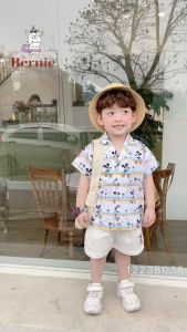 Set sơ mi set bộ bé trai Mickey phối quần short thêu đi chơi đi biển sành điệu 1 đến 7 tuổi BERNIE 1223B030