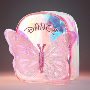 New 2025 Dance Bag Childrens Transparent Laser Bag with Butterfly Knot Ballet Shoe Storage Bag Girls Double Shoulder Backpack