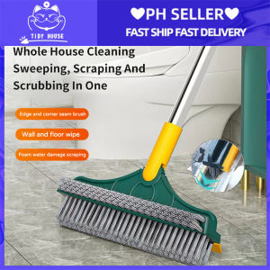 Tidy house 3 in 1 Rotating Floor Cleaning Brush with V-Bristles Long Handle Removable Floor Scrub Brush for Bathroom Cleaning Window Cleaning Crevice Brush