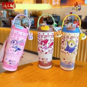 XW | X&W for Zootopia Kids Thermos Cup 316 Stainless Steel Cartoon Judy Nick Straw Water Cup Portable Outdoor Travel Car Ice Tumbler