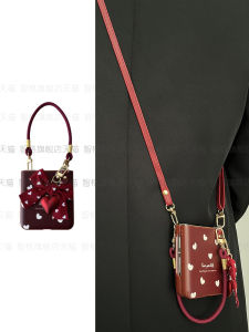 Red Wine Small Heart Patterned Hand Cord Phone Case Crossbody Foldable Screen Womens Style Protective Shell for OPPO Huawei Samsung Vivo