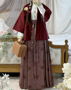 Hua Luoxi Original [Camellia] Song Style Daily Han Elements Beizi Dark Pattern Pleated Skirt Improved Stand Collar Shirt