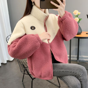 Thickened Faux Lamb Velvet Jacket Womens Autumn Winter New Style Popular Loose Particle Velvet Warm Cotton Coat Long Sleeve Stand Collar