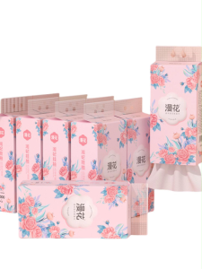 【10 Packs/Box】ManHua Pink Flower 4-Ply 1000 Sheets Tissue / Hanging Paper Towel / Hangable Napkin / Fireheart Warrior