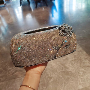 For Home Living Room Tissue Box Good-looking Luxury Diamond Napkin Box Distinctive Rose Creative Desktop Tissue Storage Box