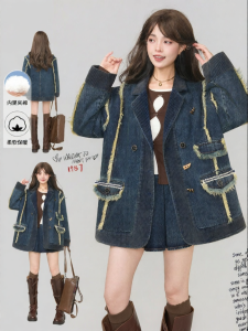 KEIKO | Áo Khoác Jean Thiết Kế Retro Viền Corduroy