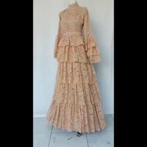 Gaun Elisabeth | Gamis Brokat Anak Perempuan & Dewasa Baju Pesta Lebaran Natal Couple Katun Toyobo