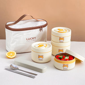 WORTHBUY Thermal Lunch Box For Kids Student Stackable Leak-proof 304 Stainless Steel Double-layer Food Container Microwave Safe