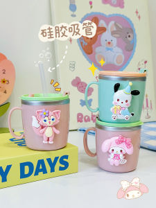 แก้วกันร้อนแบบมีฝาปิดสำหรับเด็ก แก้วดื่มน้ำมีท่อสำหรับดื่มนม แก้วดื่มน้ำมีปริมาณ แก้วดื่มน้ำแบบมีท่อสำหรับเด็ก วัสดุสแตนเลส 304