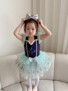 hiCosplaydy Kids Princess Elsa Anaa Romper Ballet Dress Kids Ballet Performance Tutu Dress