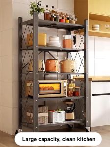 PANDH 3/4/5 Layer Foldable Rack Lnstallation-Free Foldable Metal Rack With Wheel Multi-Layered Storage Rack
