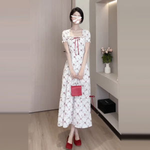 unifittoo | French White Floral Puff Sleeve Maxi Dress