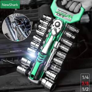 NiuXiang(NewShark) | 12pcs 72 Teeth Ratcheting Socket Wrench Set Quick Release Reversible Ratchet Handle and Swappable Spanners Metric Socket Wrench