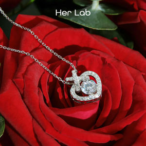Her Lab Jewelry | Vòng cổ mặt dây chuyền hình trái tim rỗng bằng bạc S925 vòng cổ tình yêu zircon sáng bóng dành cho nữ trang sức cao cấp bằng bạc quà tặng vòng cổ cưới ngày lễ tình nhân