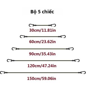 Bộ 5 Dây Thun 7MM Có Móc Màu Đen Dây Căng Co Giãn Nhẹ Dùng Cho Xe Đạp Xe Hơi Đóng Gói Hành Lý Dây Đai Cốp Xe