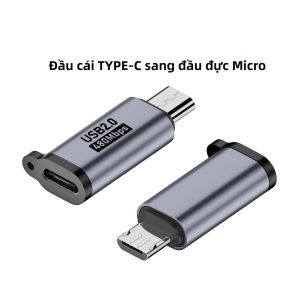 Bộ Chuyển Đổi USB 2.0 Tốc Độ Cao Micro USB Đực Sang Type-C Cái 480Mbps Chất Liệu Nhôm Có Lỗ Gắn Dây Chống Mất Cáp Truyền Dữ Liệu