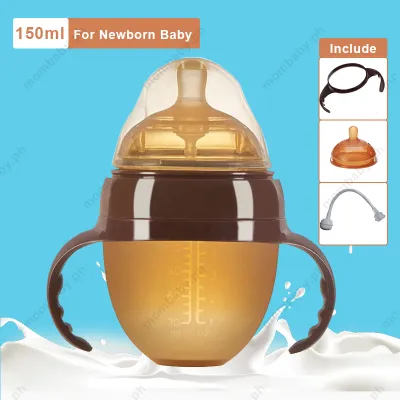 Silver Ion Antibacterial Baby Bottle Nano Silicone Baby Wide-Bore Cup Anti-Colic Baby Feeding Bottle With Straw+Handle