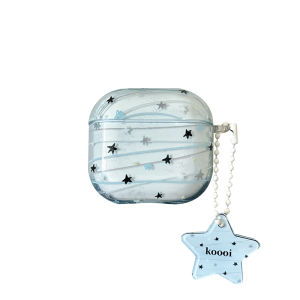 Eyekey Blue Graffiti Star Wireless Bluetooth Earphone Case for Apple AirPods pro 2 AirPods 4 Womens Protective Cover Soft Silicone Shell