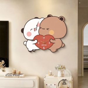 RUIBAHAO | Creamy Style Decorative Wall Clock with Bear Lines High-end Dining Room Artwork