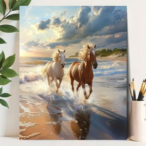 Oil Painting By Numbers Two Horses Running DIY Number Drawing Canvas Pictures By Numbers Home Decor Large Size