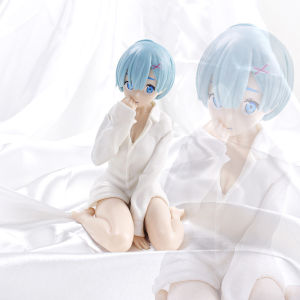 Bandai | 11cm Anime Re:Life In A Different World From Zero Figure Ram And Rem Pajamas Instant Noodles Press Sitting Position Anime Model