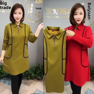 QIAOXIZI | Warm & Tummy Covering Long-Sleeve Dress for Seniors