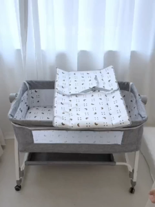 VOGO Baby Crib Mobile Rocker Crib Liftable Newborn King Bed With Mosquito Net Thick mattress