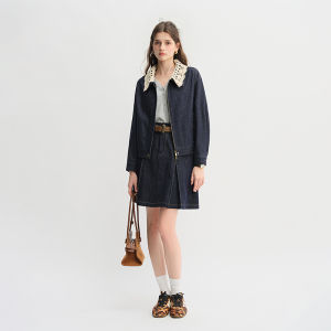 DUSHU | Big Size Womens Denim Jacket with Handmade Flower Collar