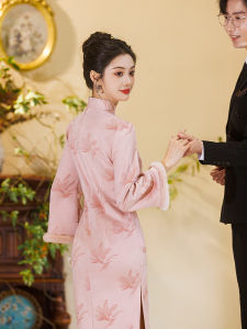 Pink Thickened Wedding Dress Cheongsam for Women Winter New Arrival Customizable Formal Ceremony Evening Gown Traditional Chinese Style