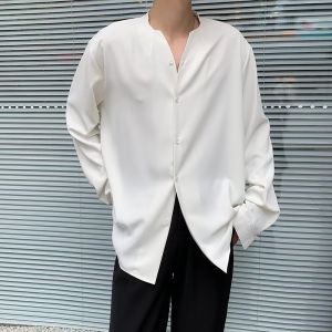 Cleanfit Collarless Shirt Mens Long Sleeves Stylish Spring and Autumn K-style Loose Fancy Handsome Shirt Coat