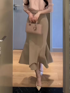 Khaki High Waist Versatile Slimming Midi Skirt Womens Chic Style Spring Fashion Long Skirts New Arrival Commute Korean Version
