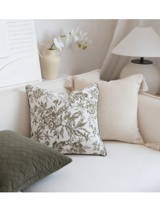 Green French Style Floral Pillow Living Room Sofa Lightweight American Retro Bed Headrest Square Shape PP Cotton Filled