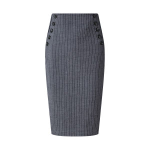 Gray Elegance Decorative Button Slit Stripes High Waisted Slimming Pencil Skirt