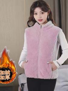 Thickened Short Zipper Coral Fleece Vest Womens Commute Style Polyester Fiber 100% Cotton Polyester Pure Color Autumn Winter
