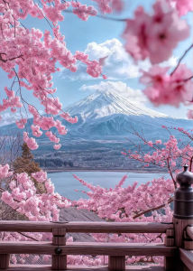 KAYOU | 2026 Japanese Cherry Blossoms At Mount Fuji Poster Light Pink City Asian Travel Prints Diamond Painting Wall Pictures Home Decor