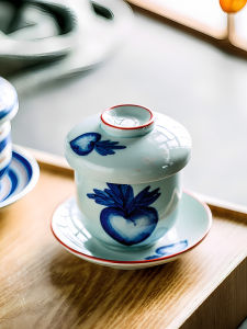 Japanese Style Ceramic Soup Bowl with Lid One-Person Serving Steamed Egg Soup Bowl Double-Insulated Water Separation Slow Cook Pot