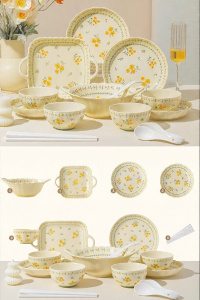 JINGDITAOCI | Glaze Under Color Healing Creamy Style Tableware Set
