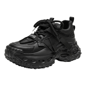 Josiny | Heel Lifting Thick Sole Retro Spring New Black Casual Sport Shoes